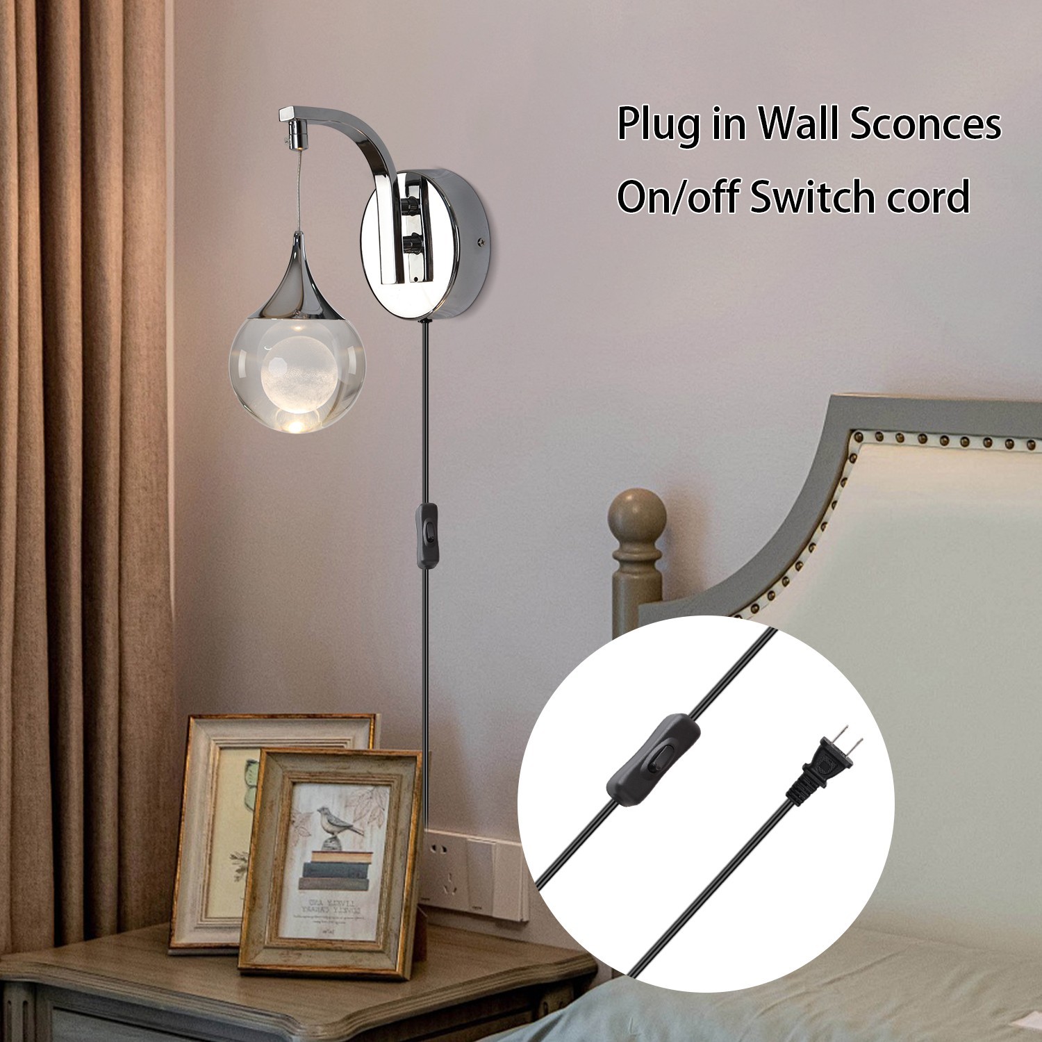 Modern LED Wall Sconce 5W Dimmable Wall Light with Plug for Living Room&Bathroom