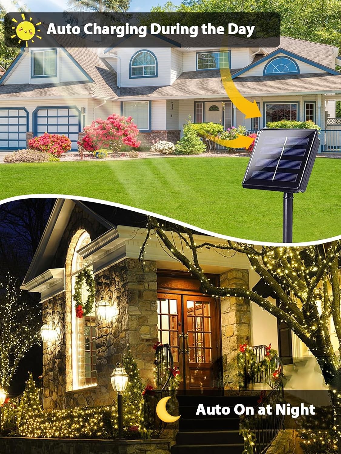 2 Pack 200 LED Solar String Lights for Outside, 2 Pack, Warm White
