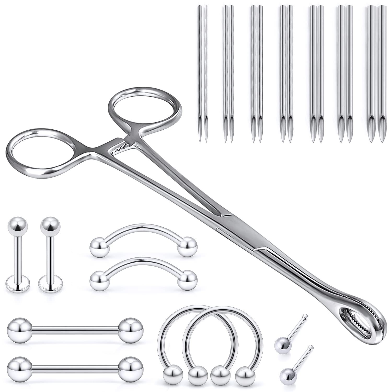 Vsnnsns 9 Style 316L Surgical Steel Body Piercing Tools Kit Piercing Clamps F...