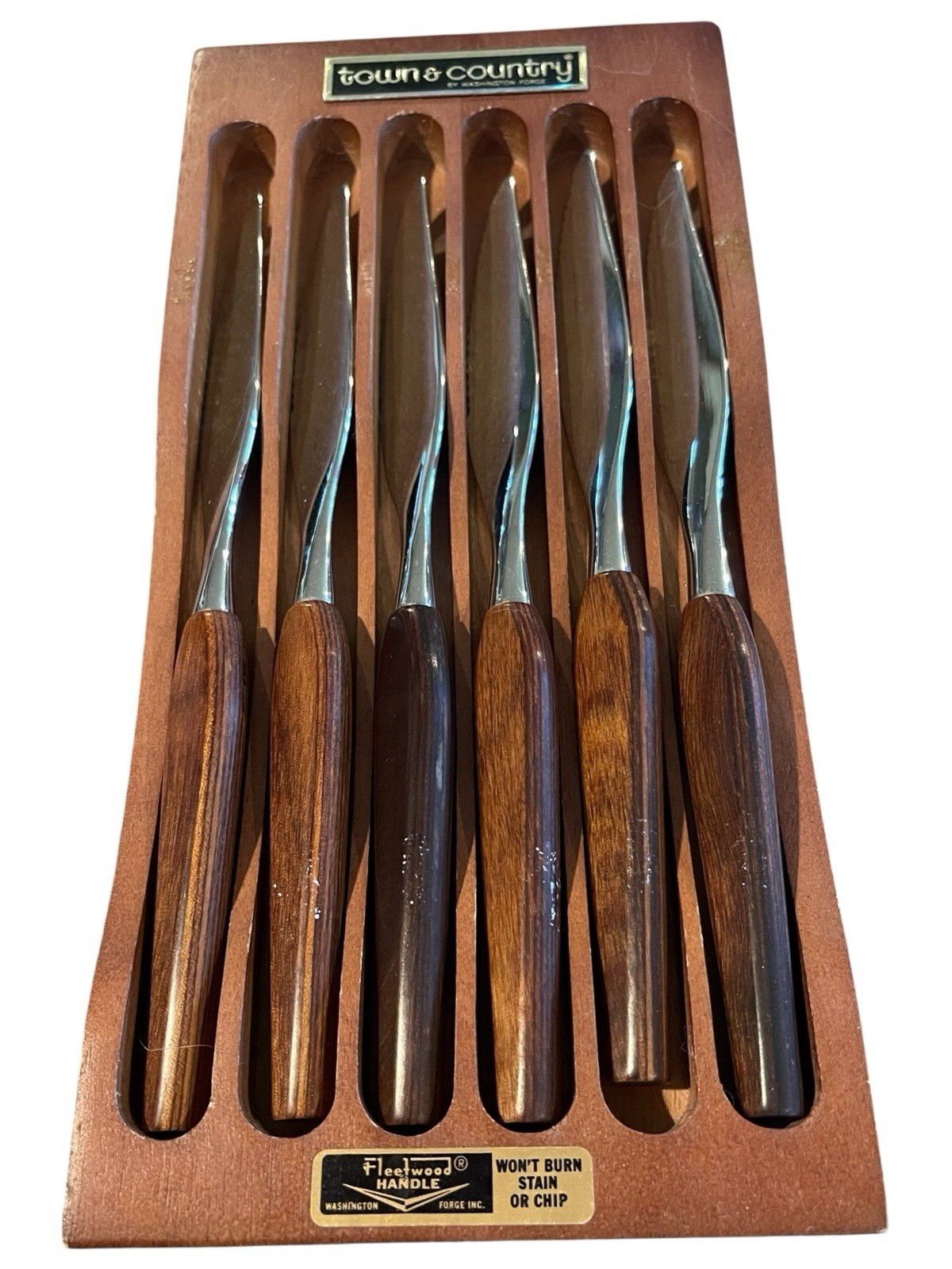 Vintage World's Finest Town & Country Stainless & Wood Handled Set of 6 Knives