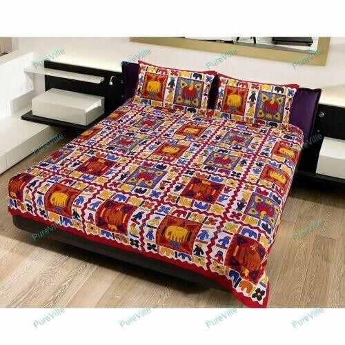 Modern Desginer Multi Printed Cotton Double Bed Sheet With 2 Pillow Cover 90x100