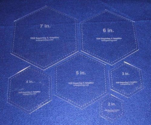 Hexagon Template Set 2, 3, 4, 5, 6, 7 Inches - Clear 1/8 Inch Thick
