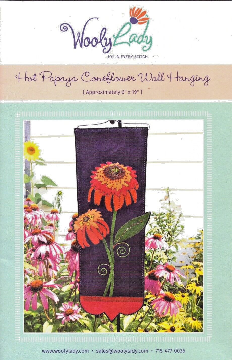 HOT PAPAYA CONEFLOWER WALL HANGING ~ Wooly Lady ~ Approx. 6 x 19"
