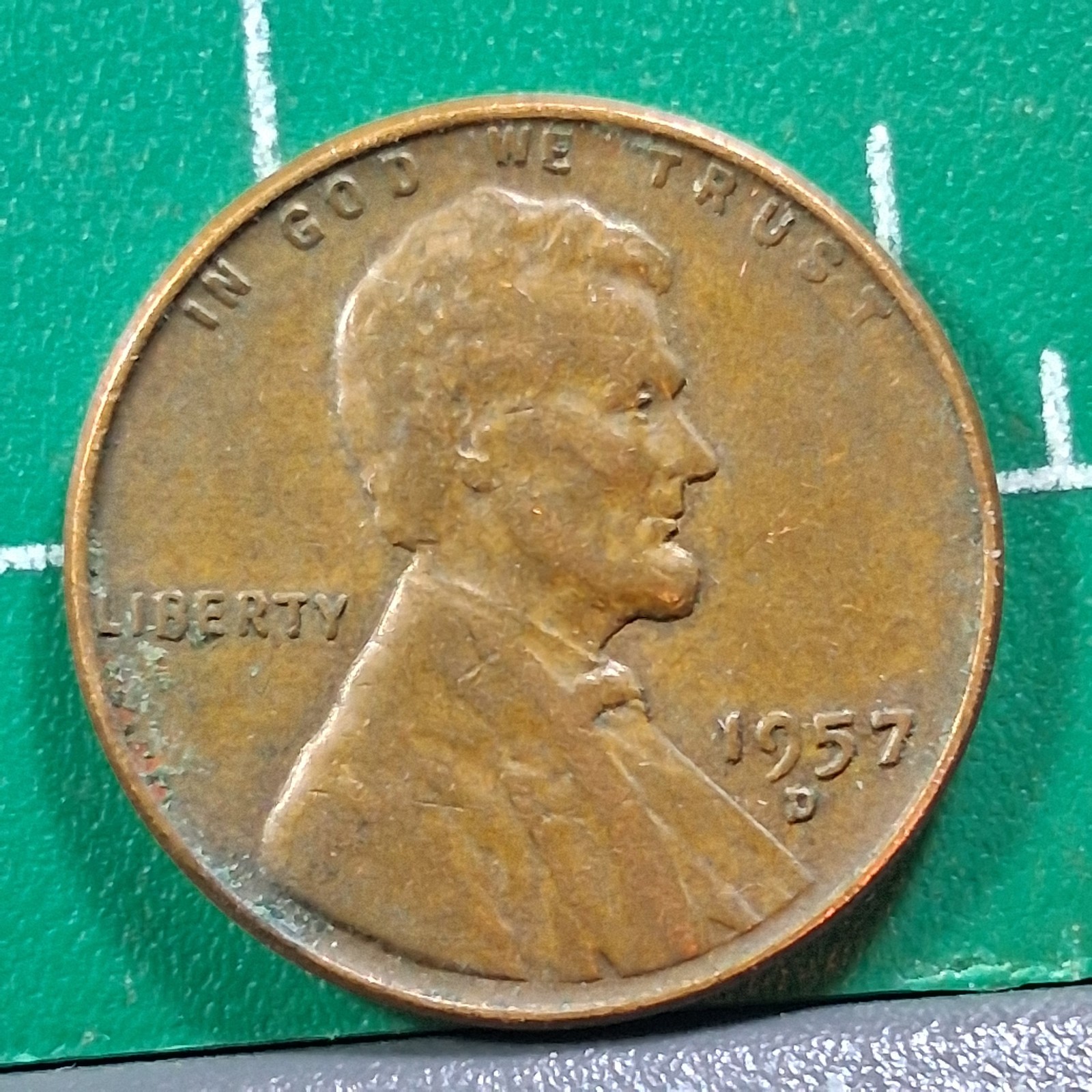 1957-D United States USA Abraham Lincoln Wheat Penny 1 Cent Copper Coin