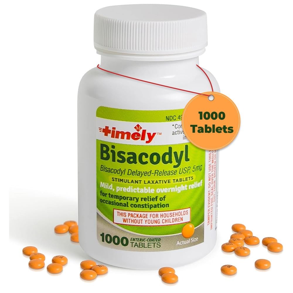 Timely by Time Cap Labs - 1000 Count Bisacodyl Tablets 5mg - Laxatives for