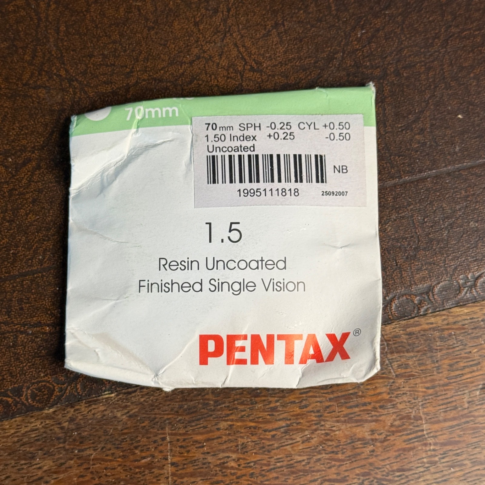 Unopened Pentax 1.5 Resin Uncoated Finished Single Vision SPH -0.25 Index +1.50