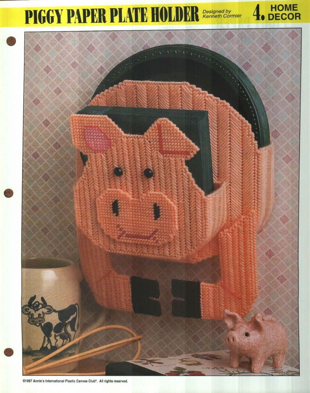 NEW PIGGY PAPER PLATE HOLDER ANNIE'S PLASTIC CANVAS PATTERN INSTRUCTIONS