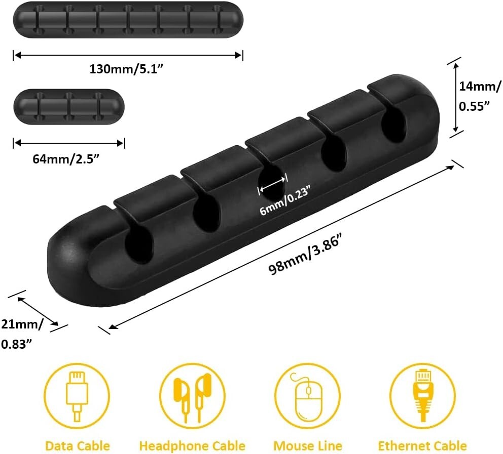 Cable Clips Cord Organizer, 3 Pack Silicone Wire Holders (7/5/3 Slots)