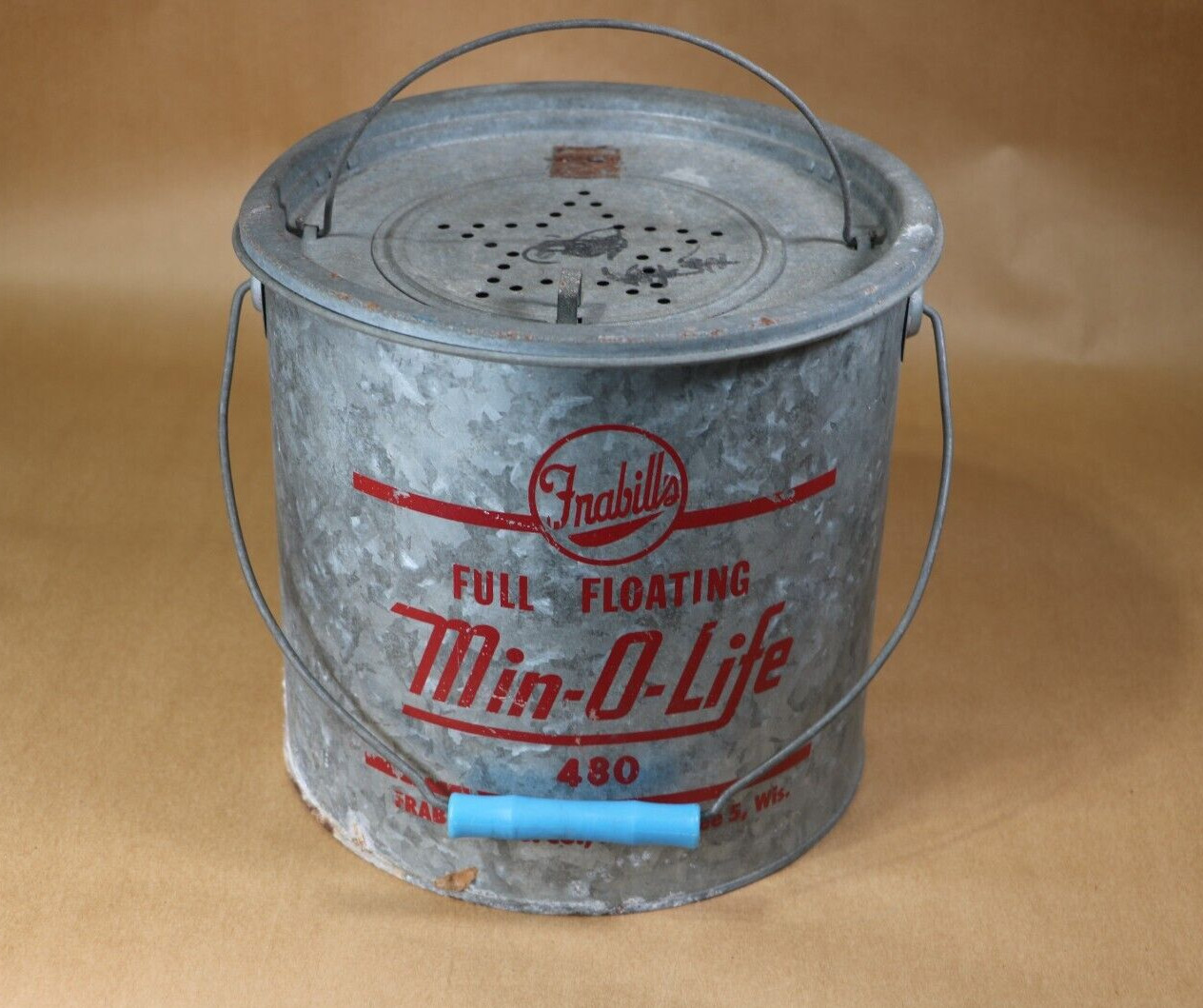 Vintage Frabill's Minn-O-Life #480 Metal Bait Pail Minnow Bucket- USA