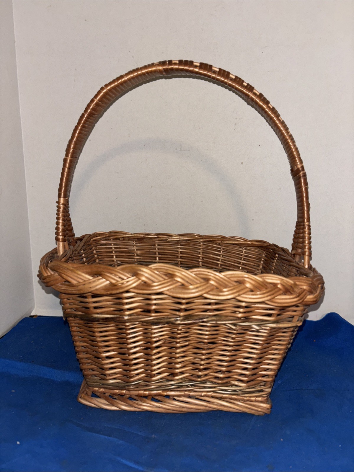 Vintage Rectangle Basket With Braided Rim- Estate Find