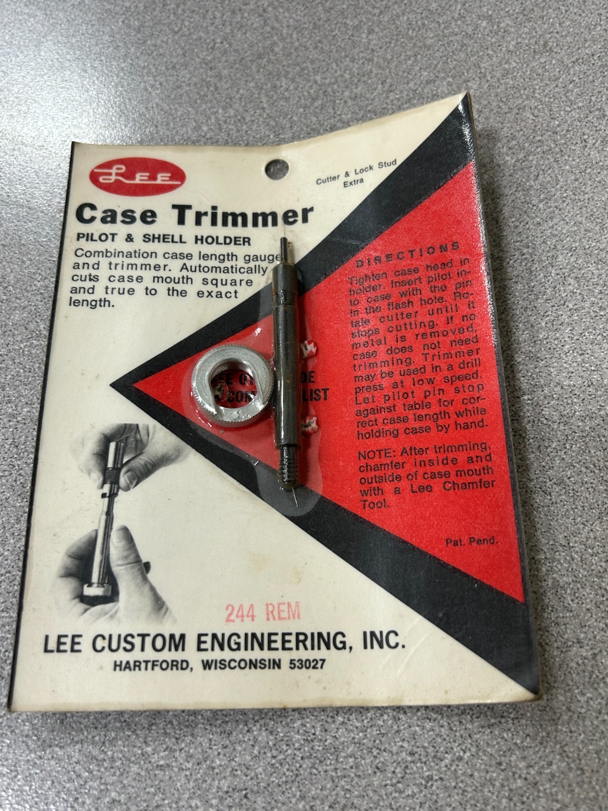 Vintage Lee case length gauge and shell holder for trimmer .244 REM NOS