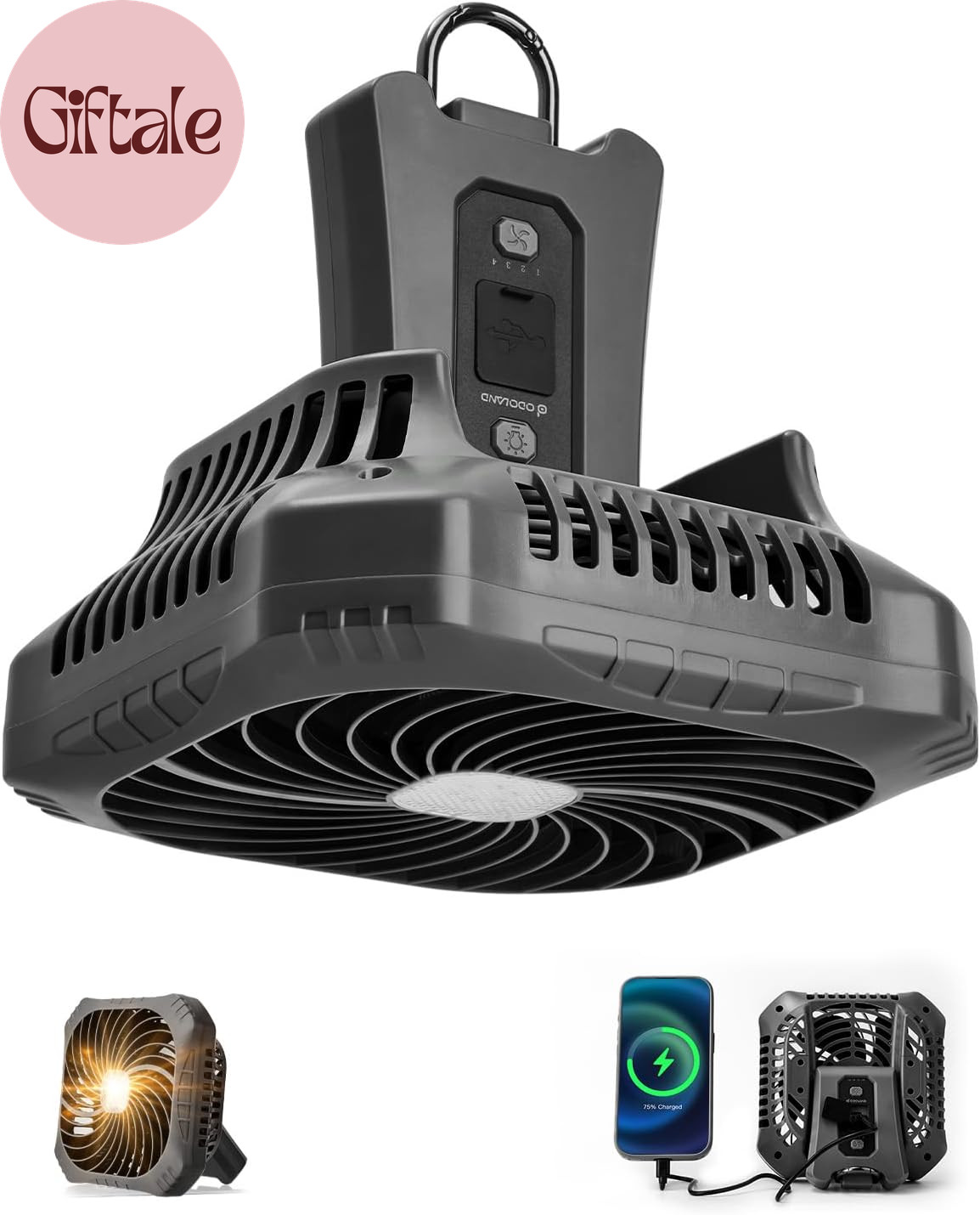 Portable Camping Fan with LED Lantern, 40H Rechargeable Battery Fan | Quiet Tent