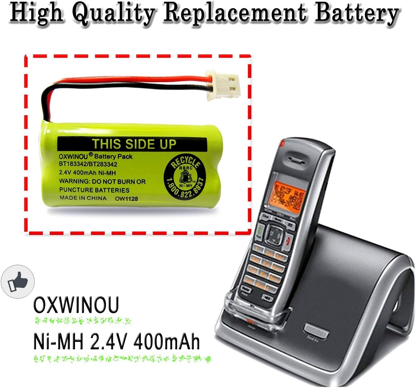 2-Pack 2.4V Rechargeable NiMH Batteries for Enhanced Cordless Phone Performance