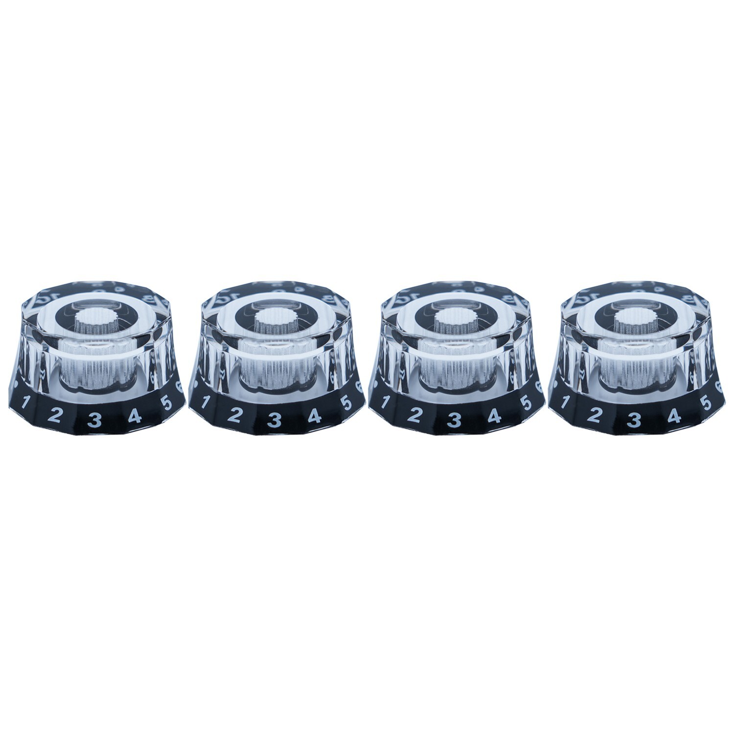 4x 12 Edge Black Acrylic Bass Guitar Knobs Transparent Volume Tone Control Knobs