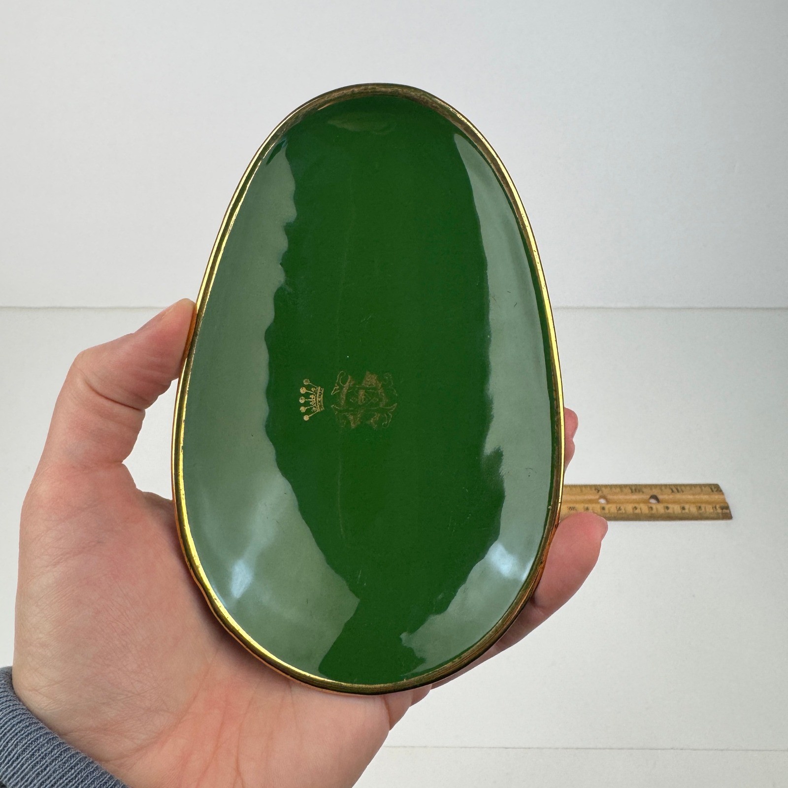 2 Arklow Republic of Ireland Green w Gold Accent Stamp Oval Avocado Shape Dish