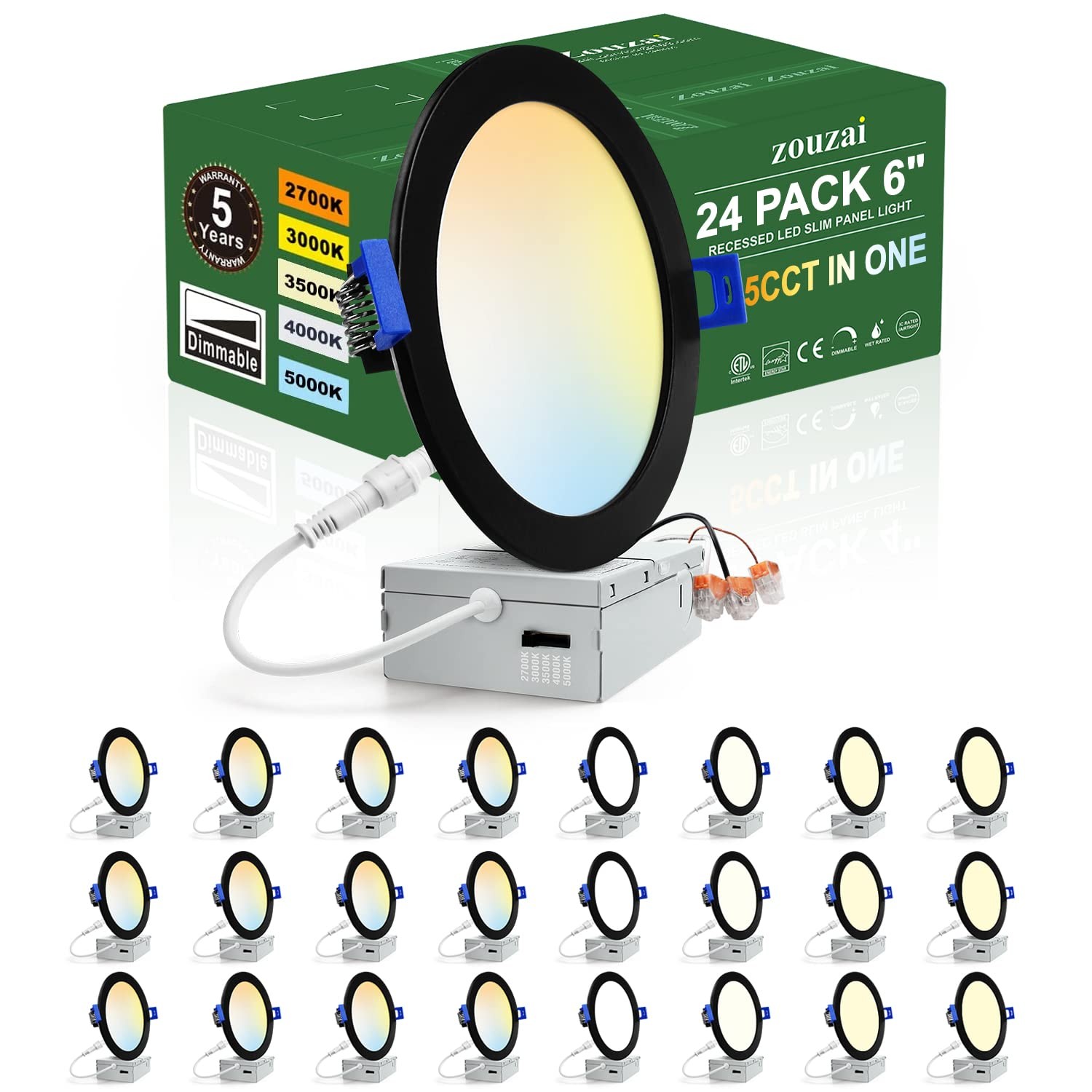 zouzai 24 Pack 6 Inch Black 5CCT Reset Ultra-Thin LED 6 Inch, 5CCT-Black