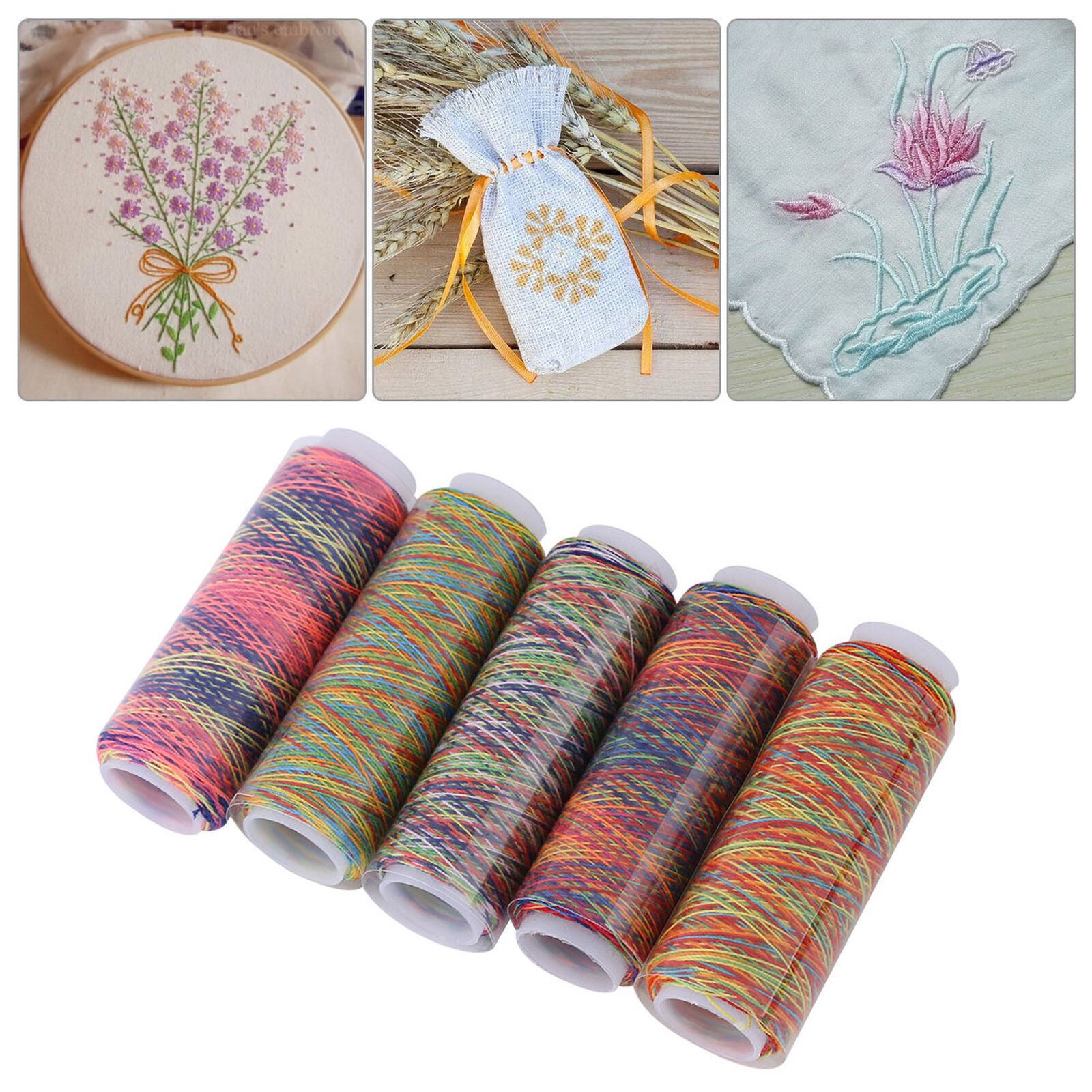 5pcs Multicolor Gradient Sewing Quilting Embroidery Thread Spools Garment