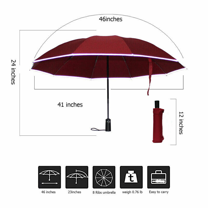Windproof Upside Down Inverted Reflected Strip Auto Fold Umbrella 2nd 40% Off