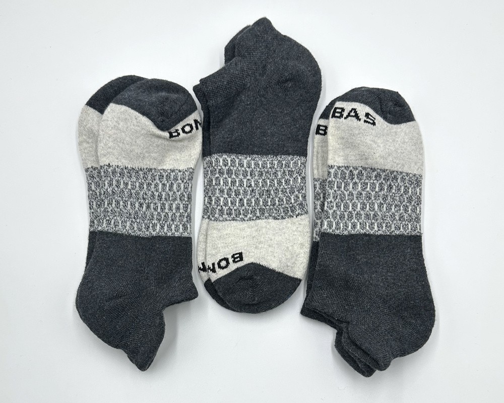 3 Pairs BOMBAS Men's Solid Tri-Block Ankle Socks Cushion Size L 9.5-13 Grey