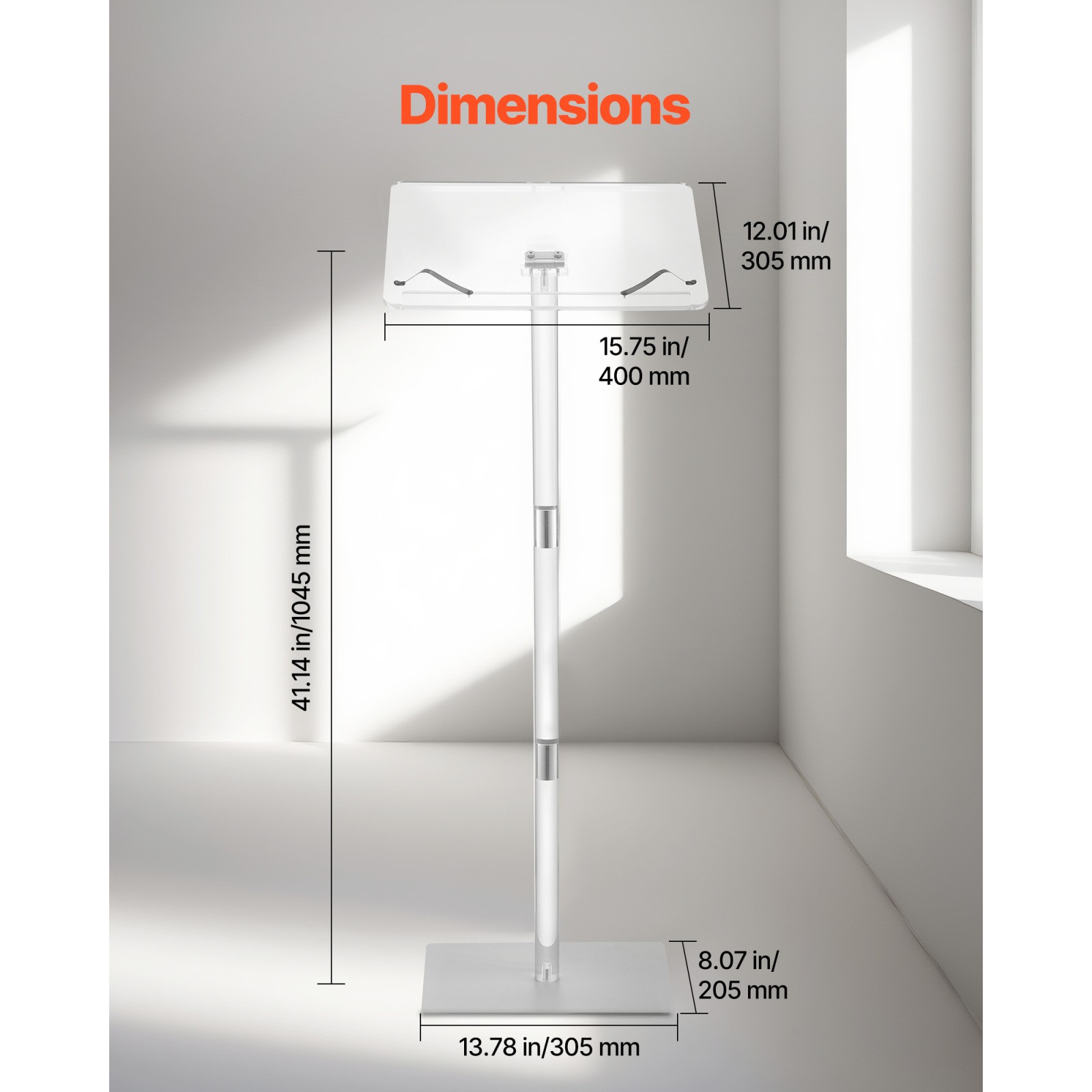 Acrylic Lectern Podium Stand 43" Adjustable Angle Portable Floor Standing