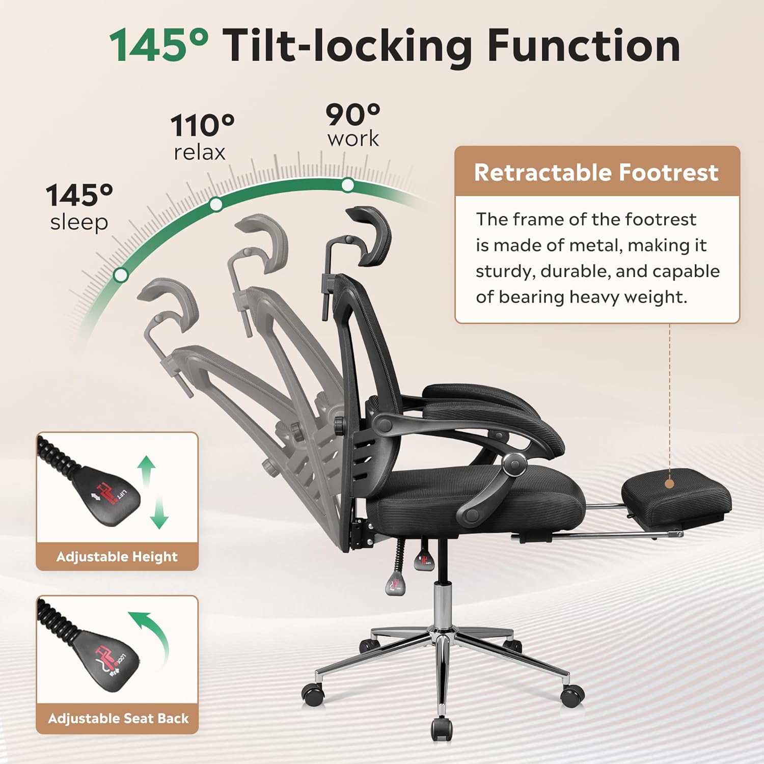 DEVAISE Ergonomic Mesh Office Desk Chair with Footrest, Comfrotable Big and Tall