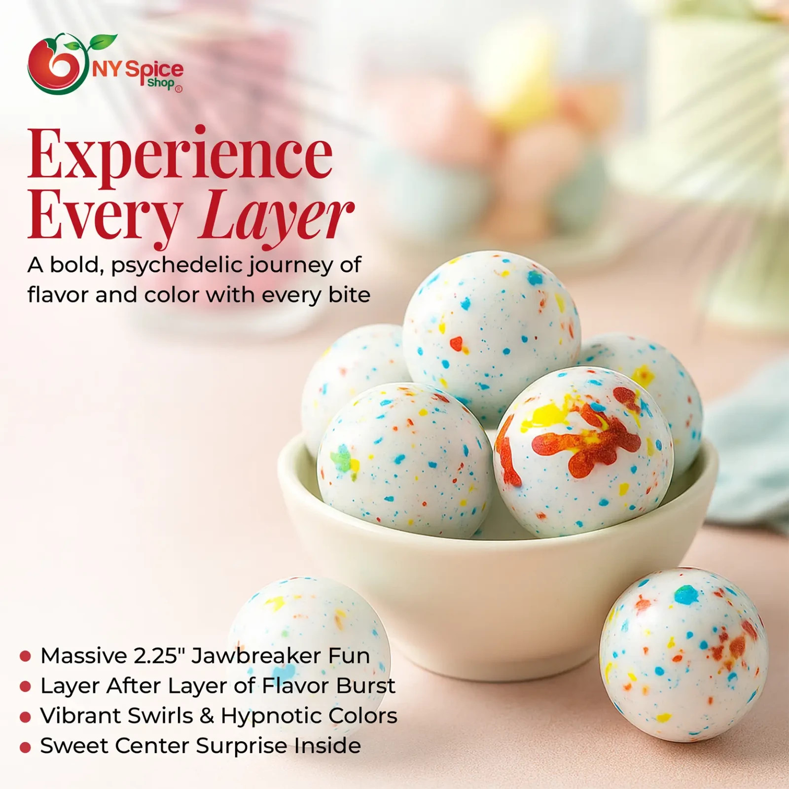 2.25" Psychedelic Jawbreakers – Colorful Hard Candy Spheres with Fruit Center