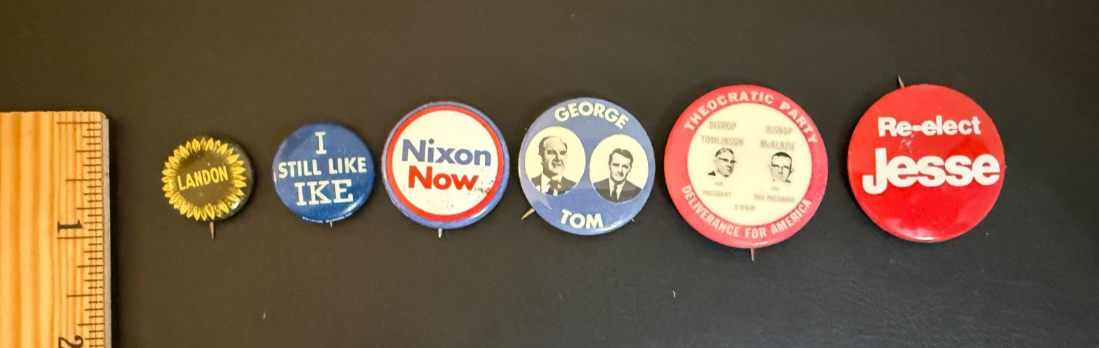 Helms Landon Nixon Ike Theocratic Party, George McGovern Lot of Political Pins