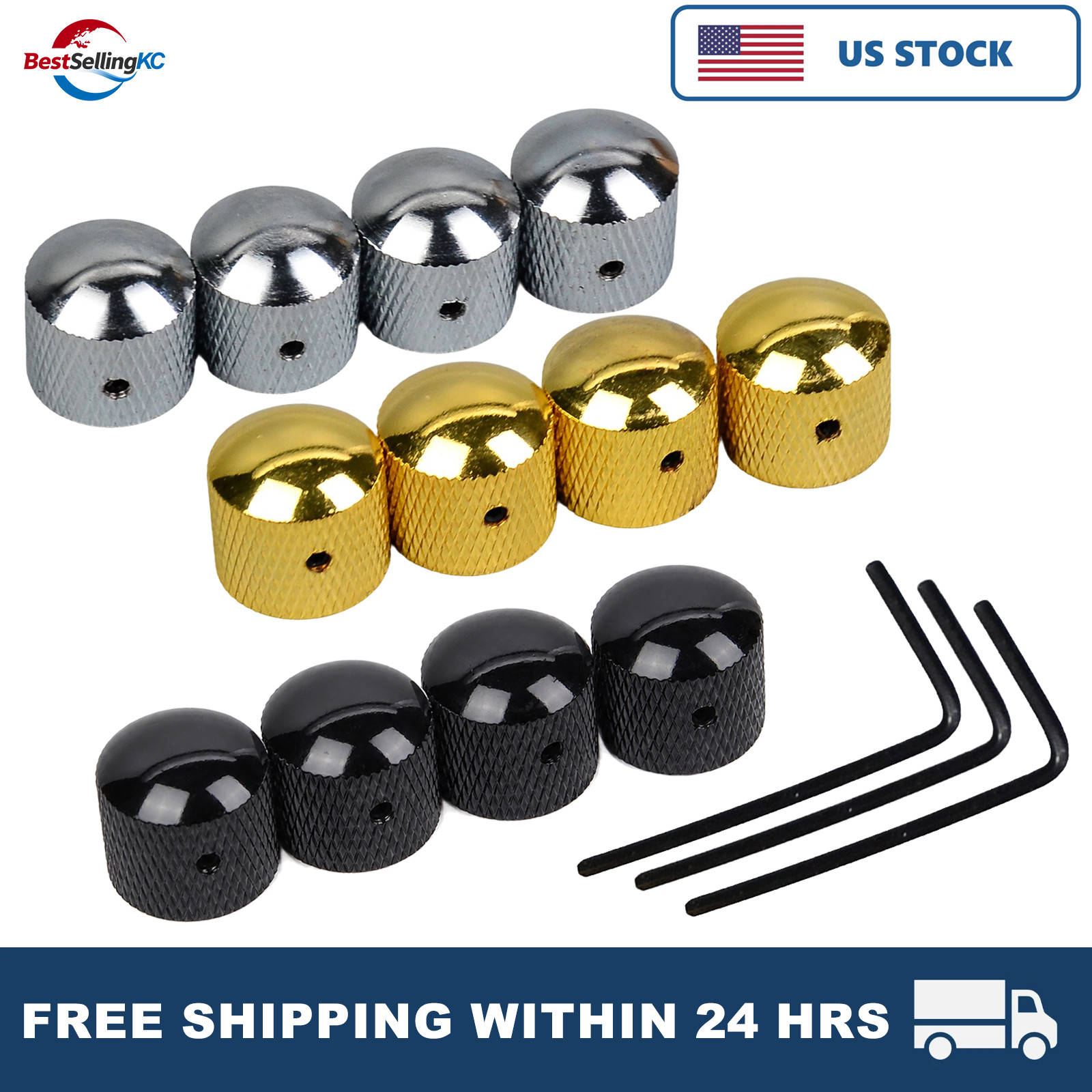 4Pcs Guitar Knobs Metal Dome Volume Tone Control Knobs for Electric Guitar Bass