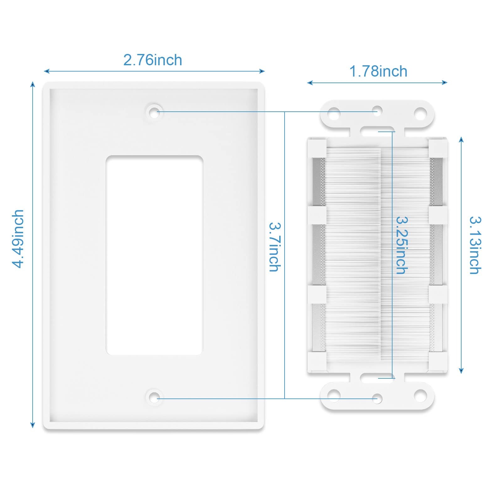 iwillink Brush Wall Plate (2 Pack), Cable Pass Through Plate, 2pack, White