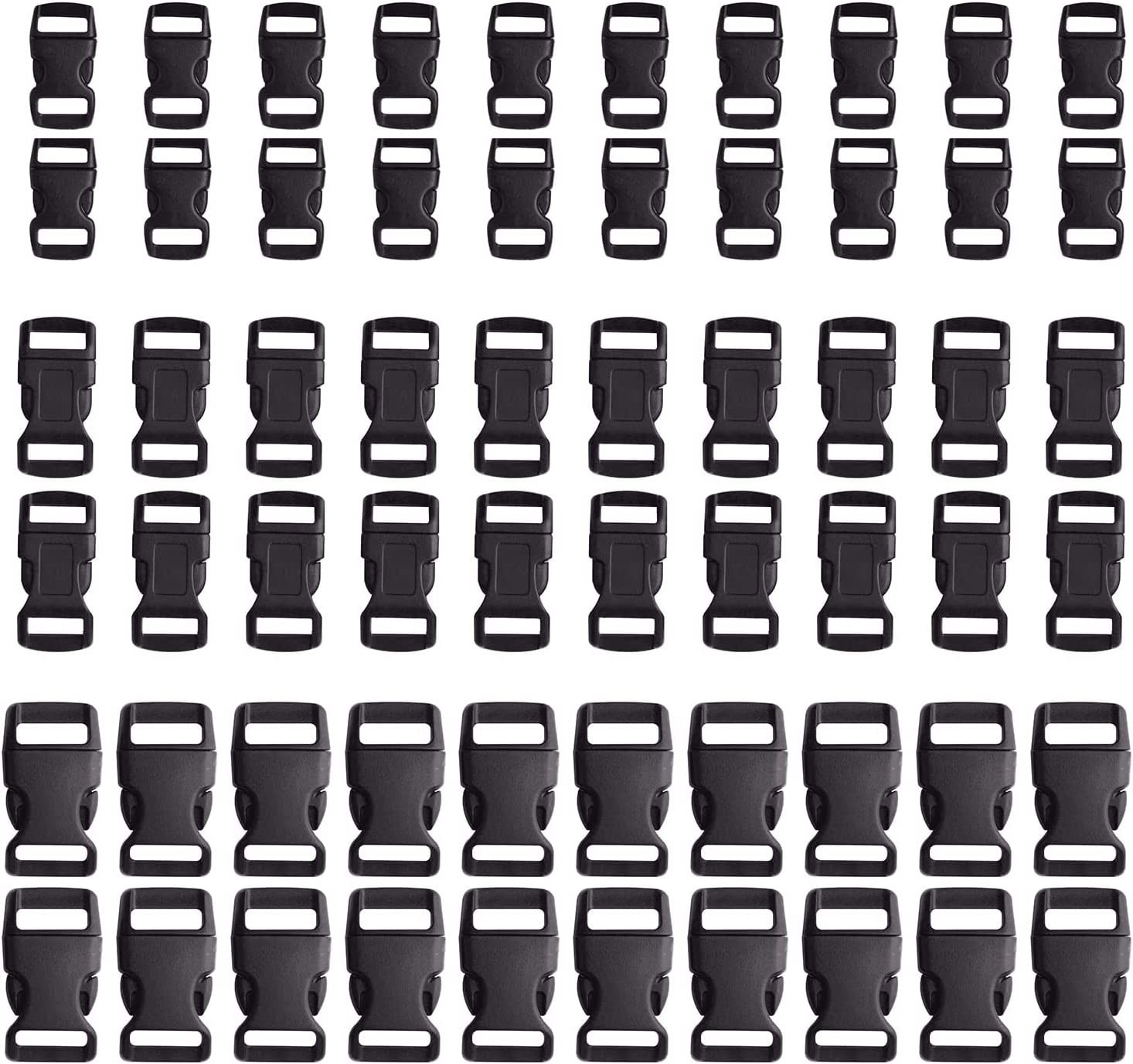 60-Pack Paracord Bracelet Buckles 5/8" 1/2" 3/8" Plastic Side Release Clips