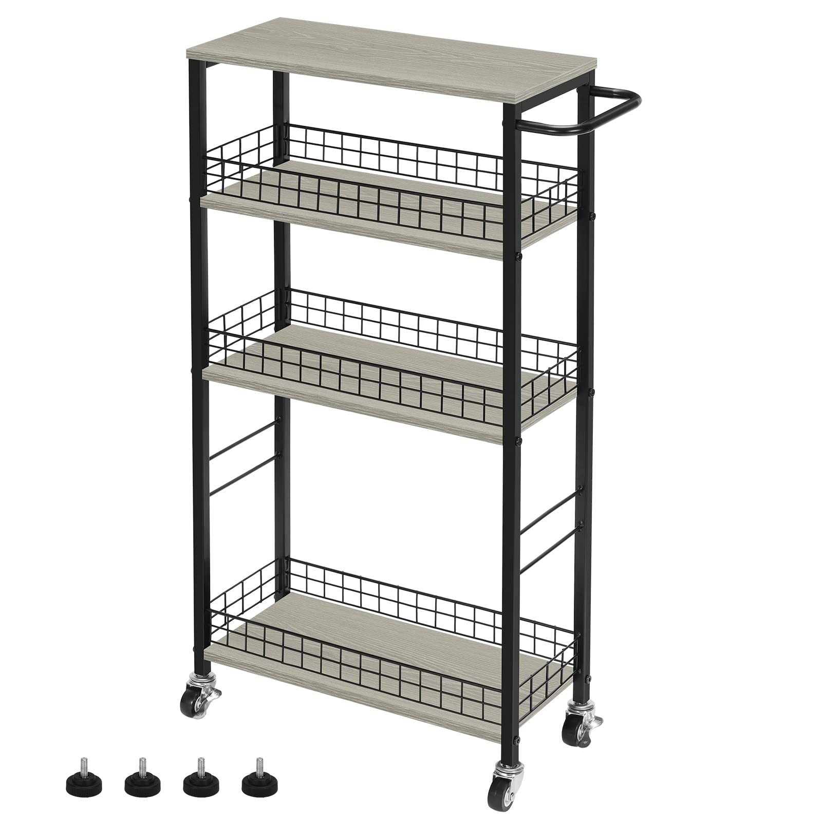 YBING Slim Storage Cart 4 Tier Slim Rolling Cart on Wheels Mobile Narrow Kitchen