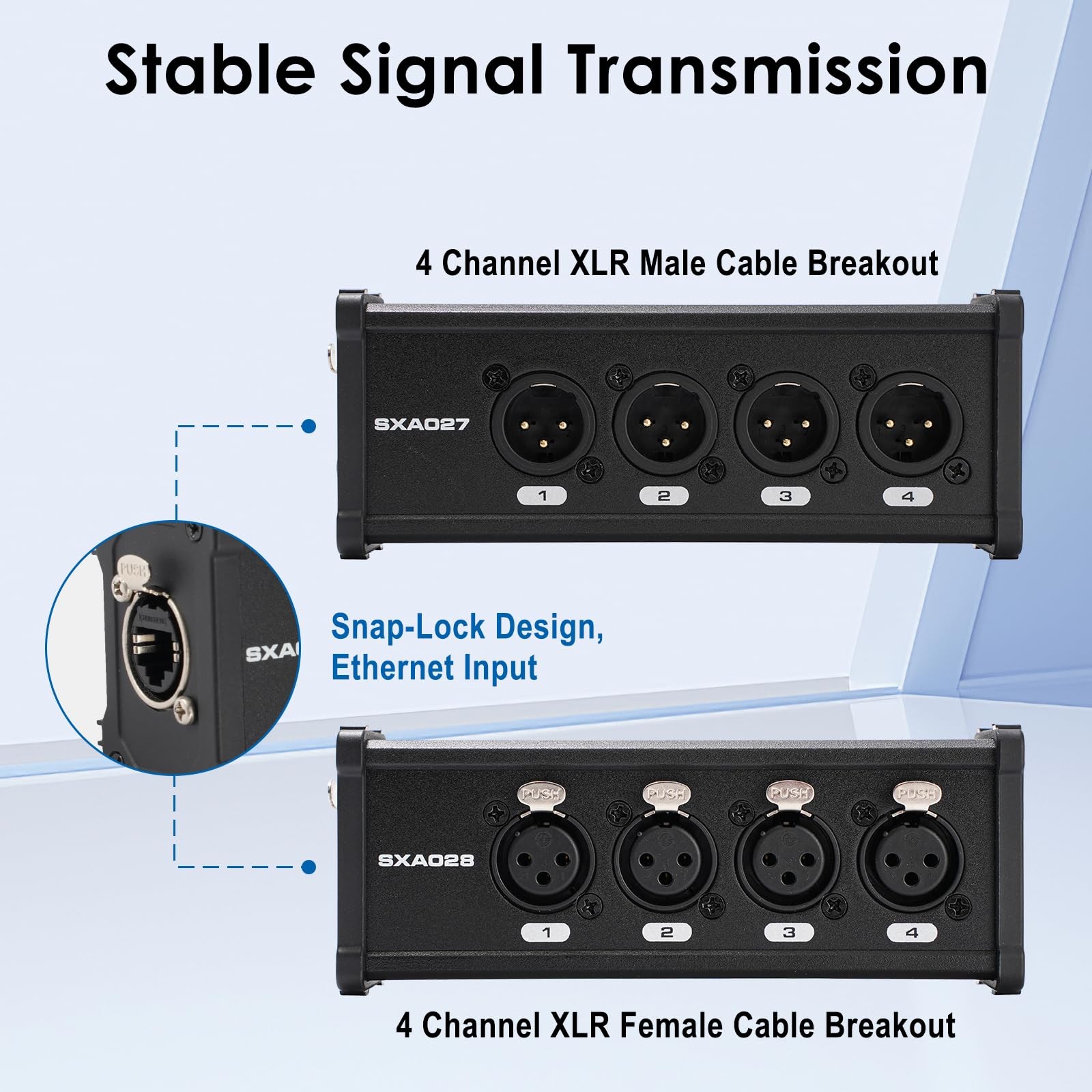 2 Pack 4 Channel 3 Pin Multi Network XLR Cable Breakout, XLR to RJ45 Ethercon...