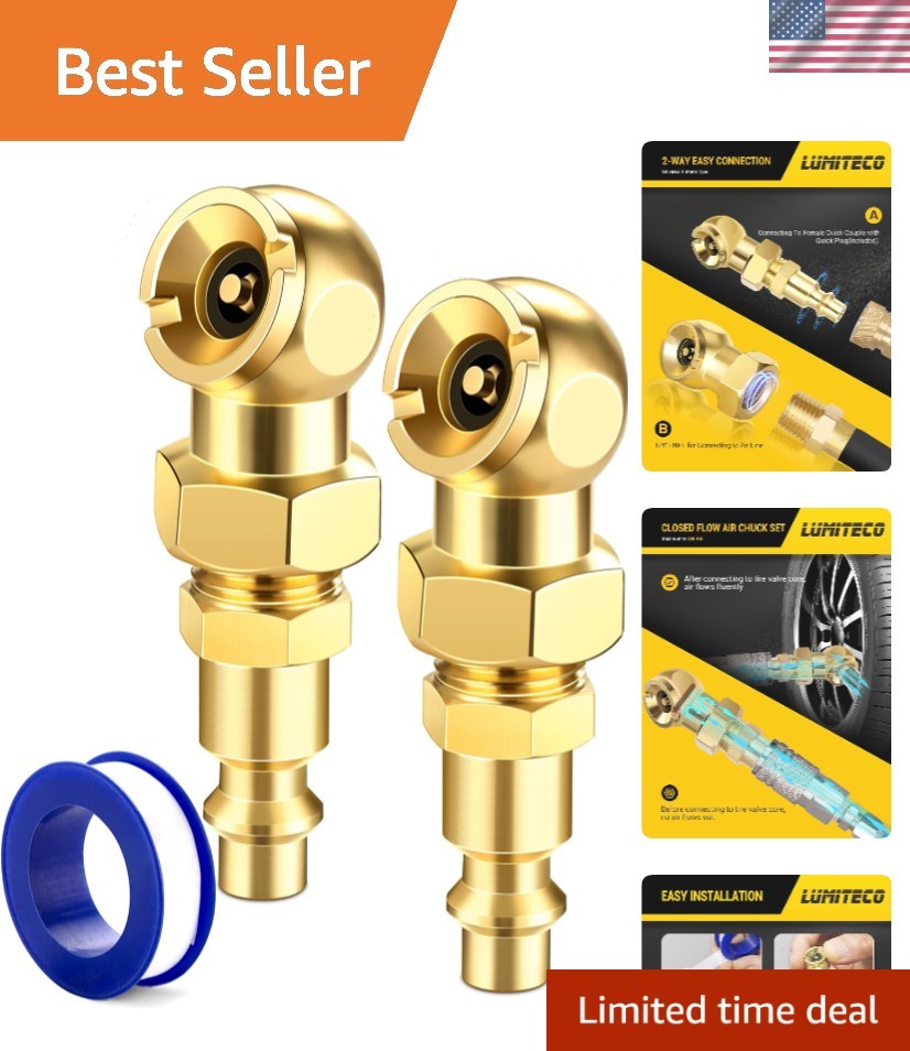 2-Pack Tire Air Chucks with Quick Connect - No Leakage & High Pressure