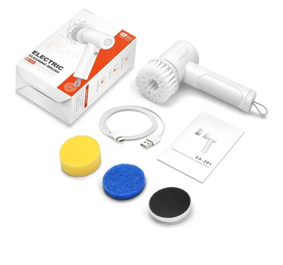 Electric Spin Scrubber Set with 2 Steel Heads for Heavy Duty Cleaning