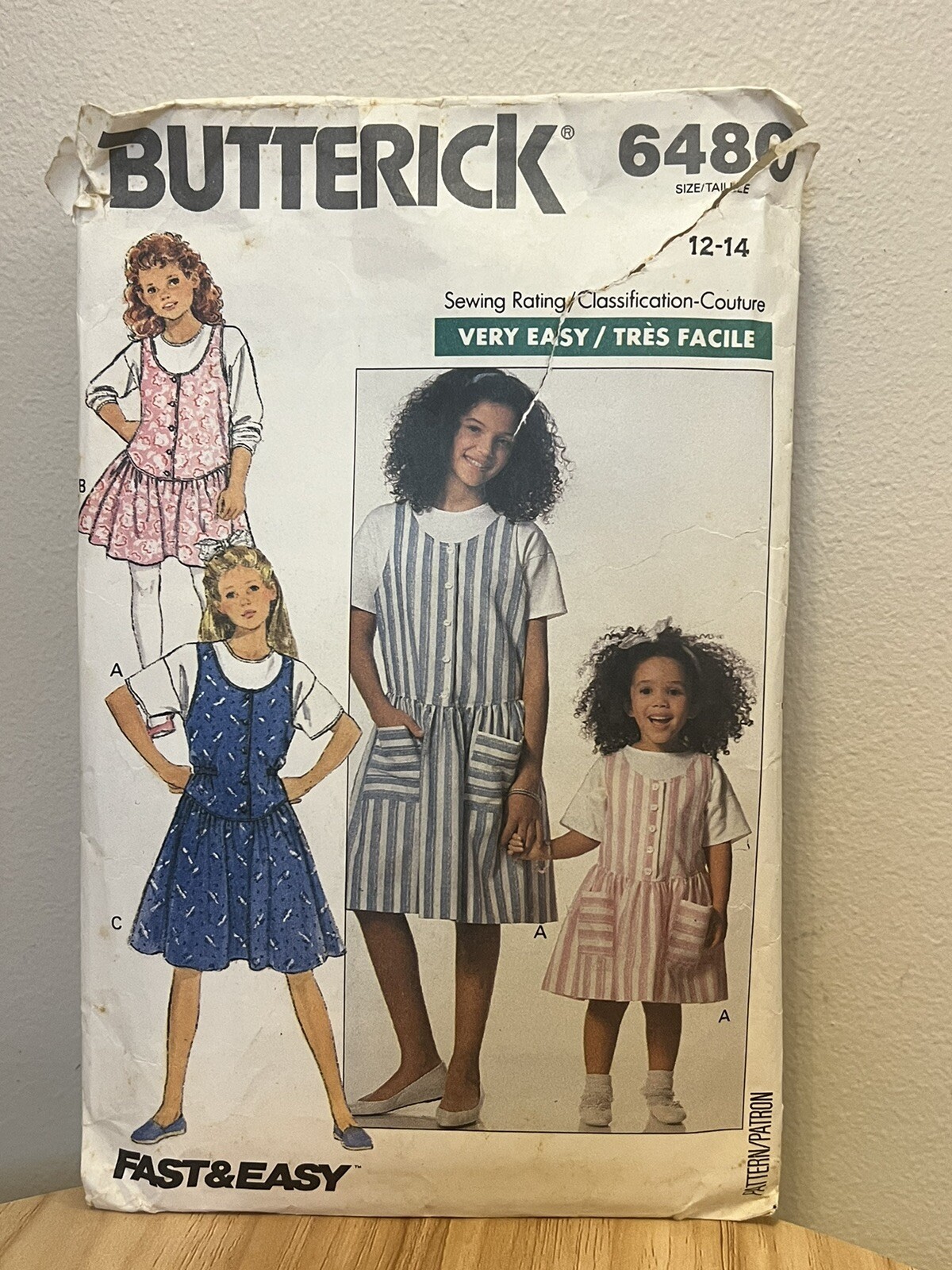 Butterick 6480 Very Easy Sewing Pattern Girls Jumper Top Size 12 14 Cut / Used