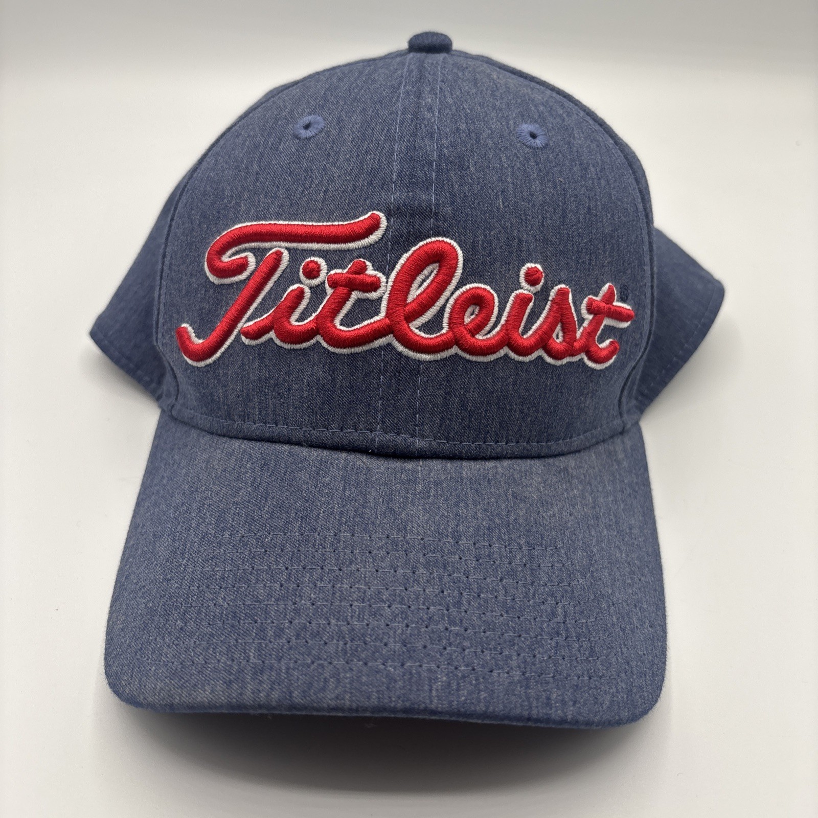 Titleist A-Flex Golf Hat Blue Red Embroidered Fitted Cap Denim Look Size M/L
