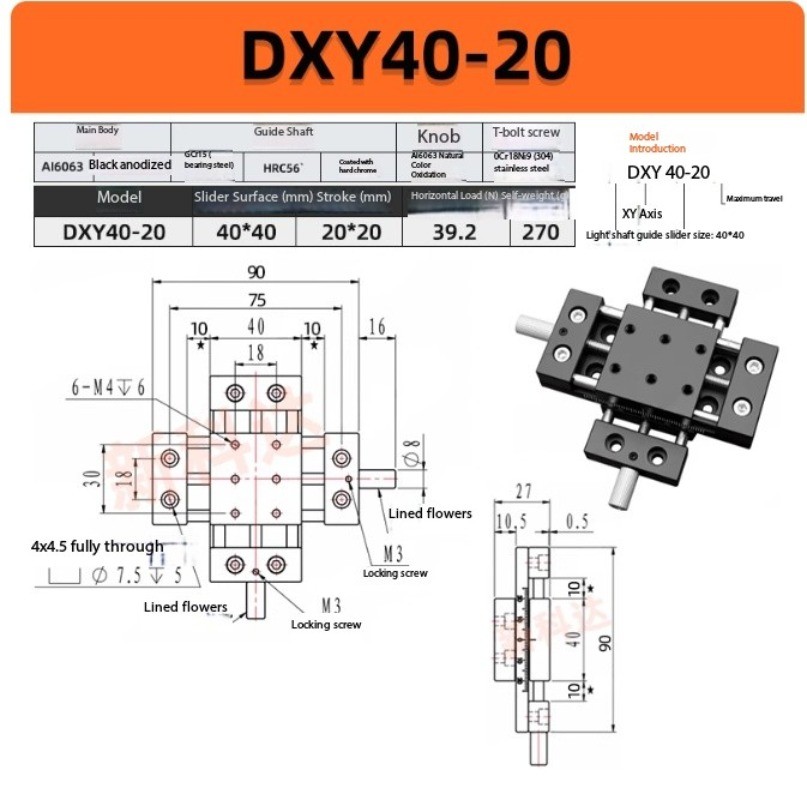 XY-Axis Manual Fine-Adjustment Displacement Slide Axis Feed Screw Platform