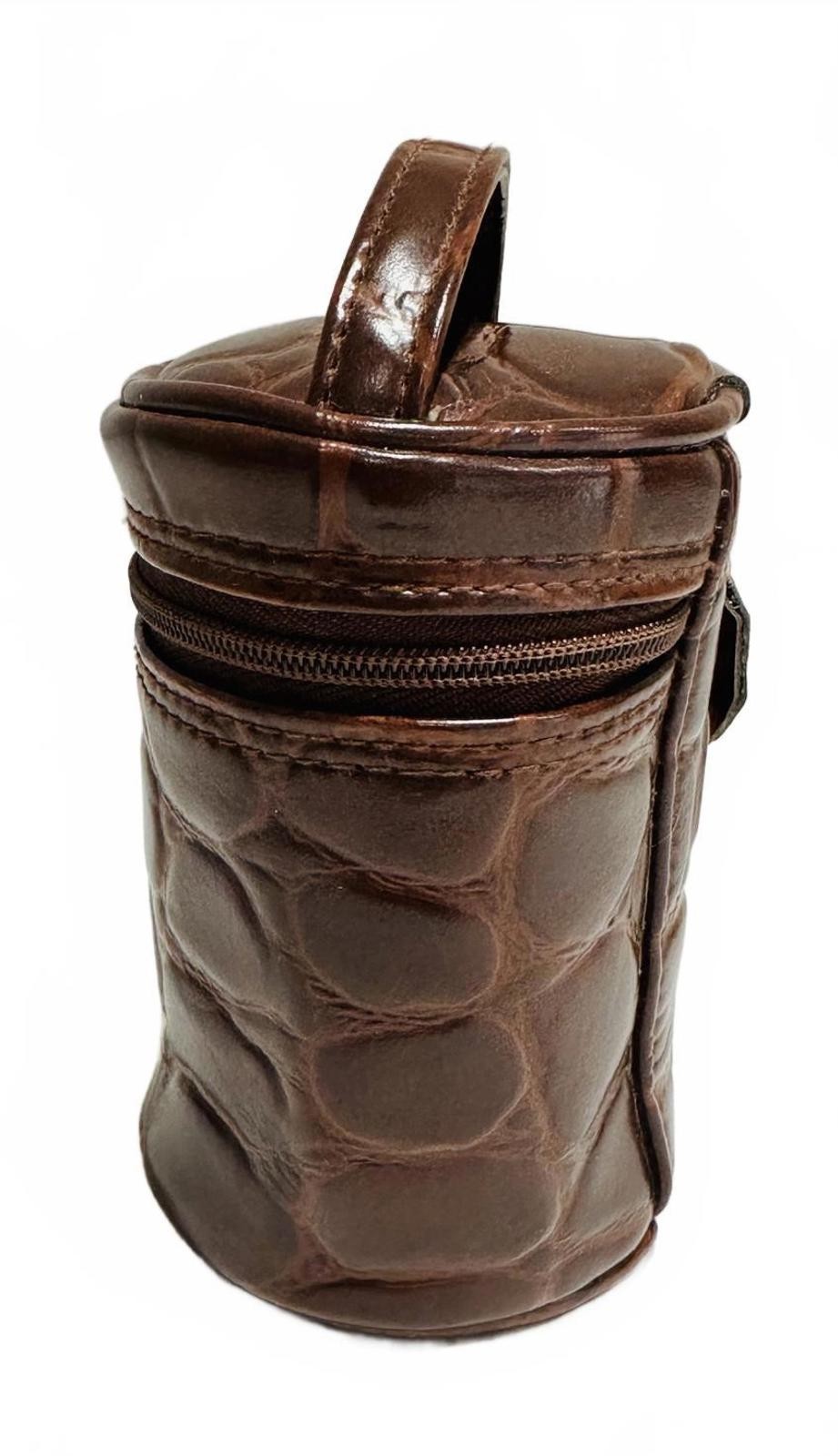 VTG 90's Ralph Lauren Brown Croc-Embossed Faux Leather Luggage Accessory Bag