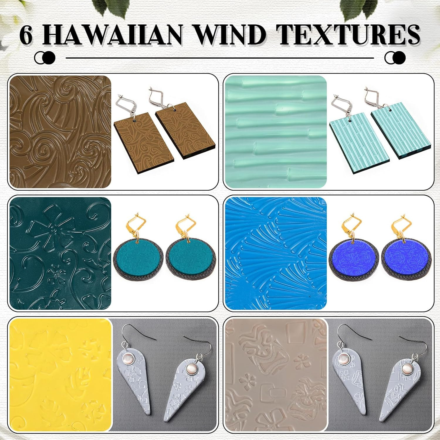 12 Pcs Polymer Clay Texture Sheets for Earrings Jewelry Making 10" X 7" Boho Cla