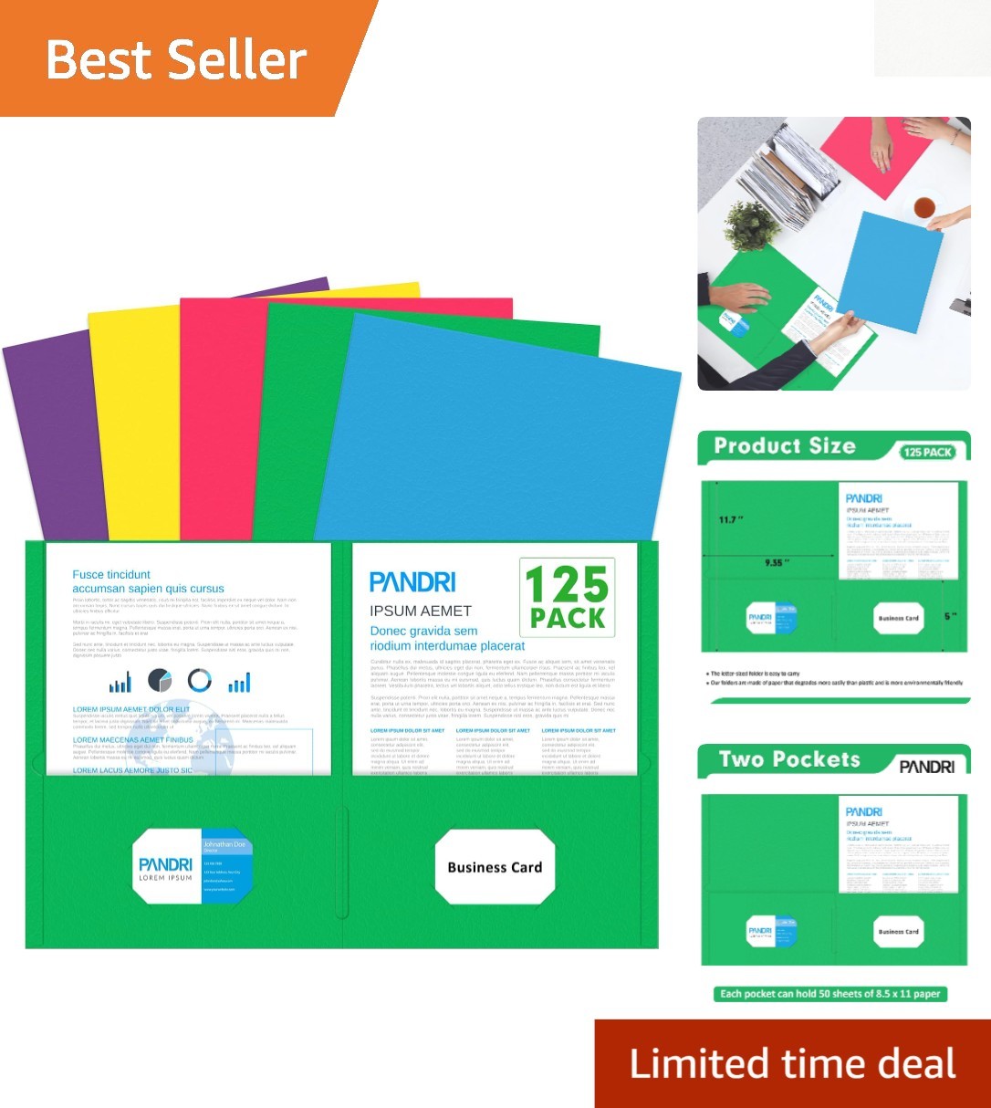 125 Pack Assorted 2 Pocket Folders - Stylish Organization for Home & Office