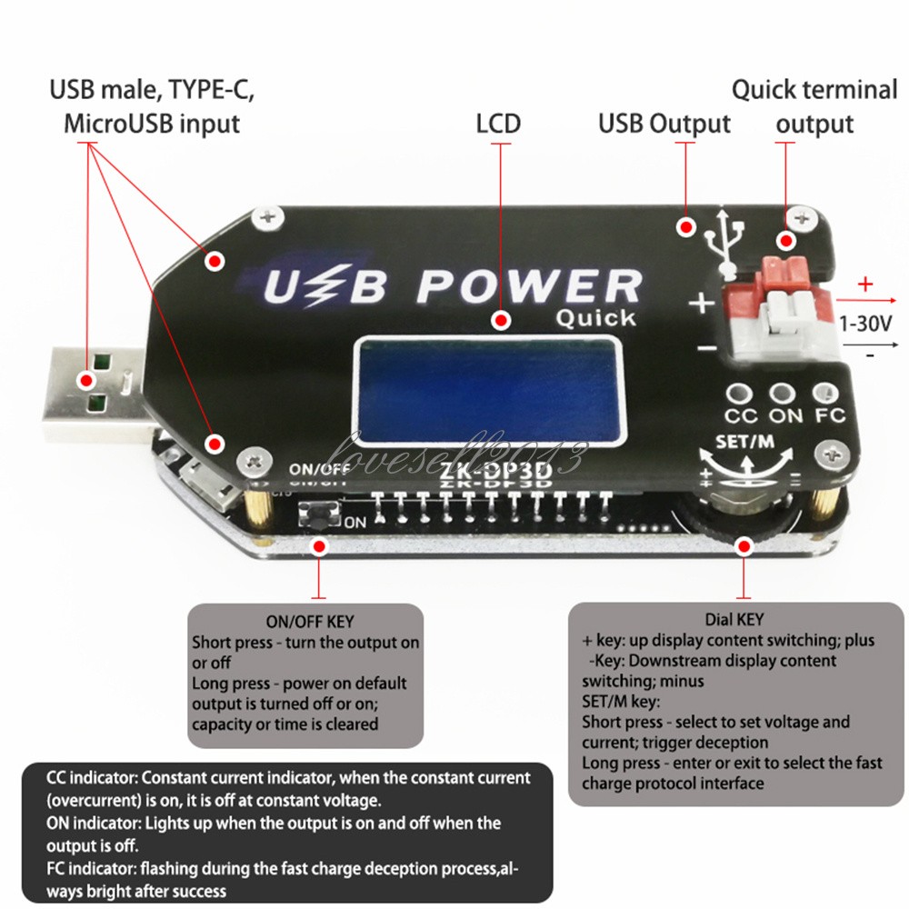 15W 2A Digital Control USB Adjustable Power Supply Module CC CV Speed Controller
