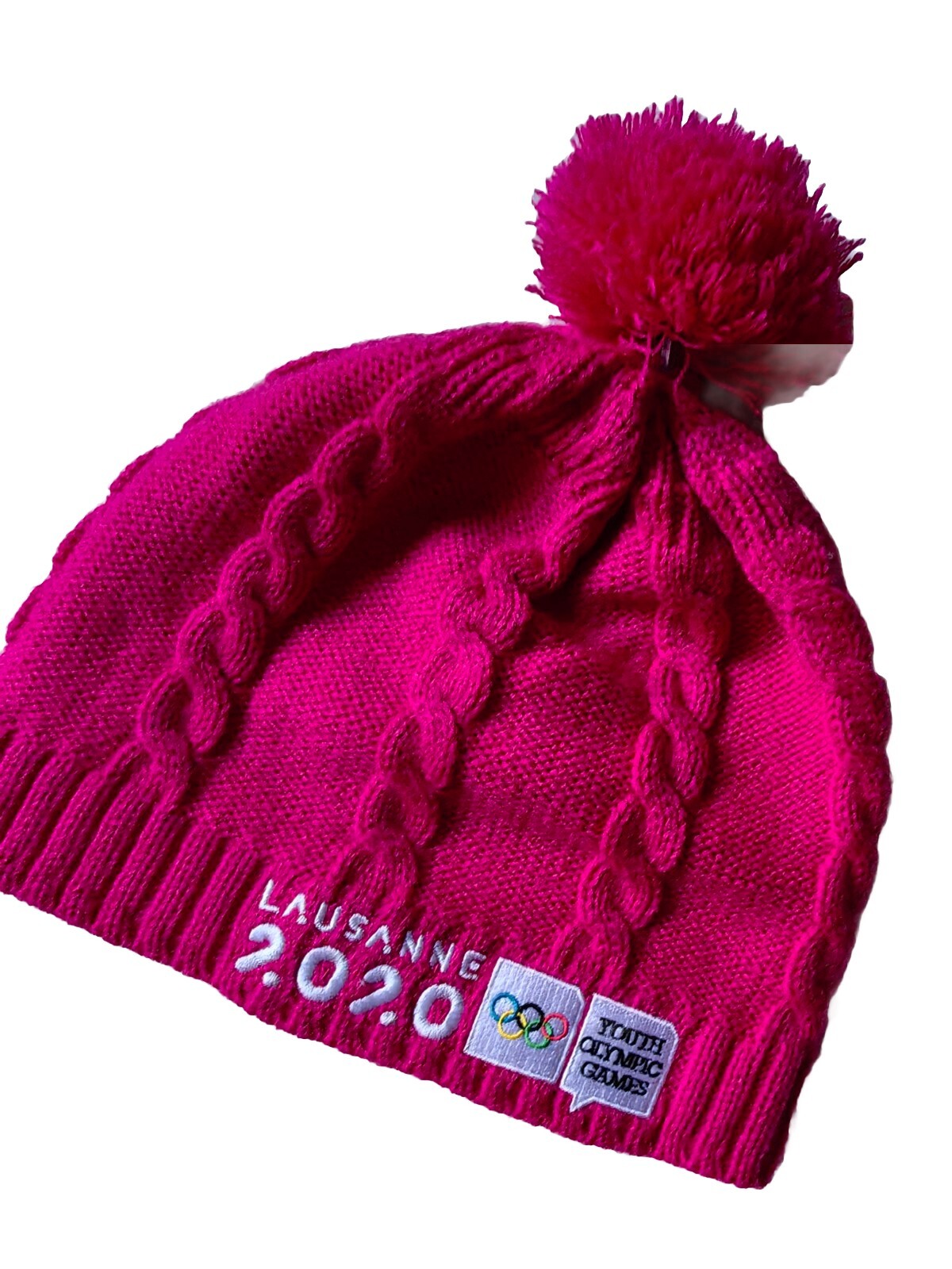 Beanie Lausanne 2020 Olympic Games Pompon Pink Ski One Size Sport Acrylic Knit