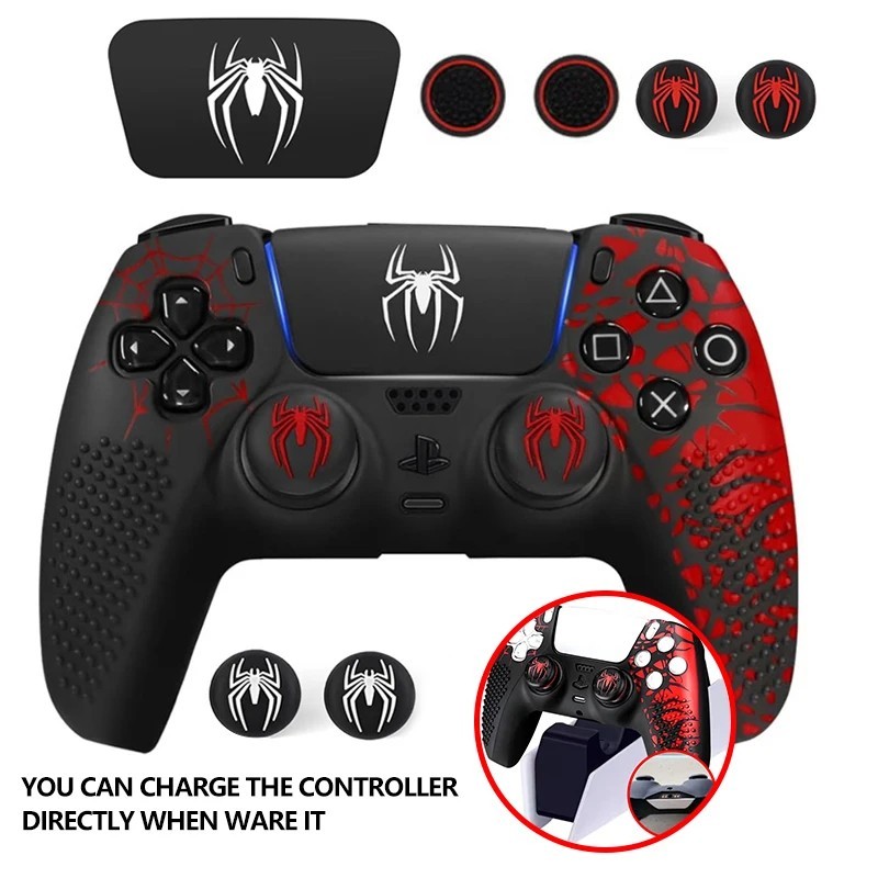Silicone Cover Skin Case for PS5 Controller with Thumb Grips & Touch Pad Sticker