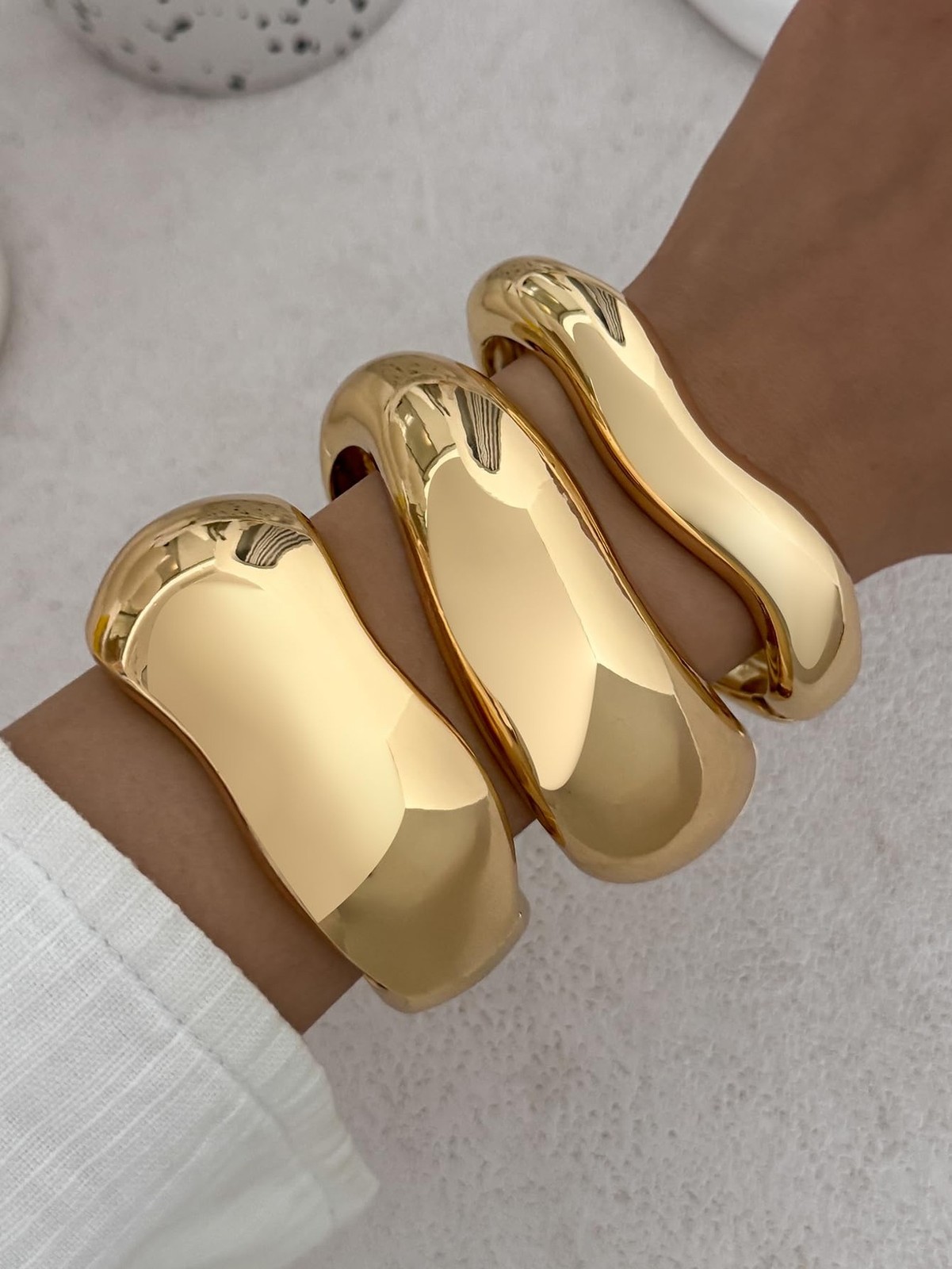 Chunky Gold Bangles Bracelets for Women Trendy Stack Statement Bangle Irregul...
