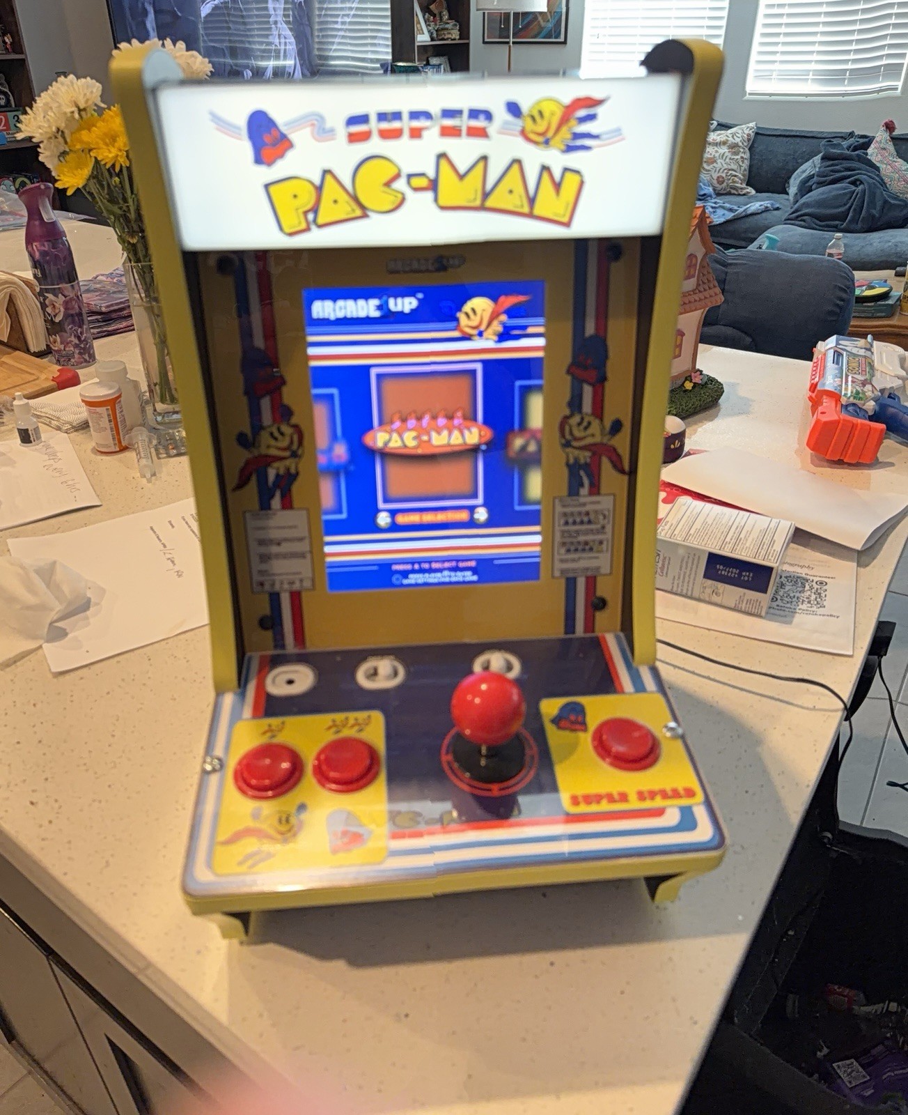 Arcade 1UP Super PAC-Man Counter Top Machine 4 Games - Tested & Working! PICKUP