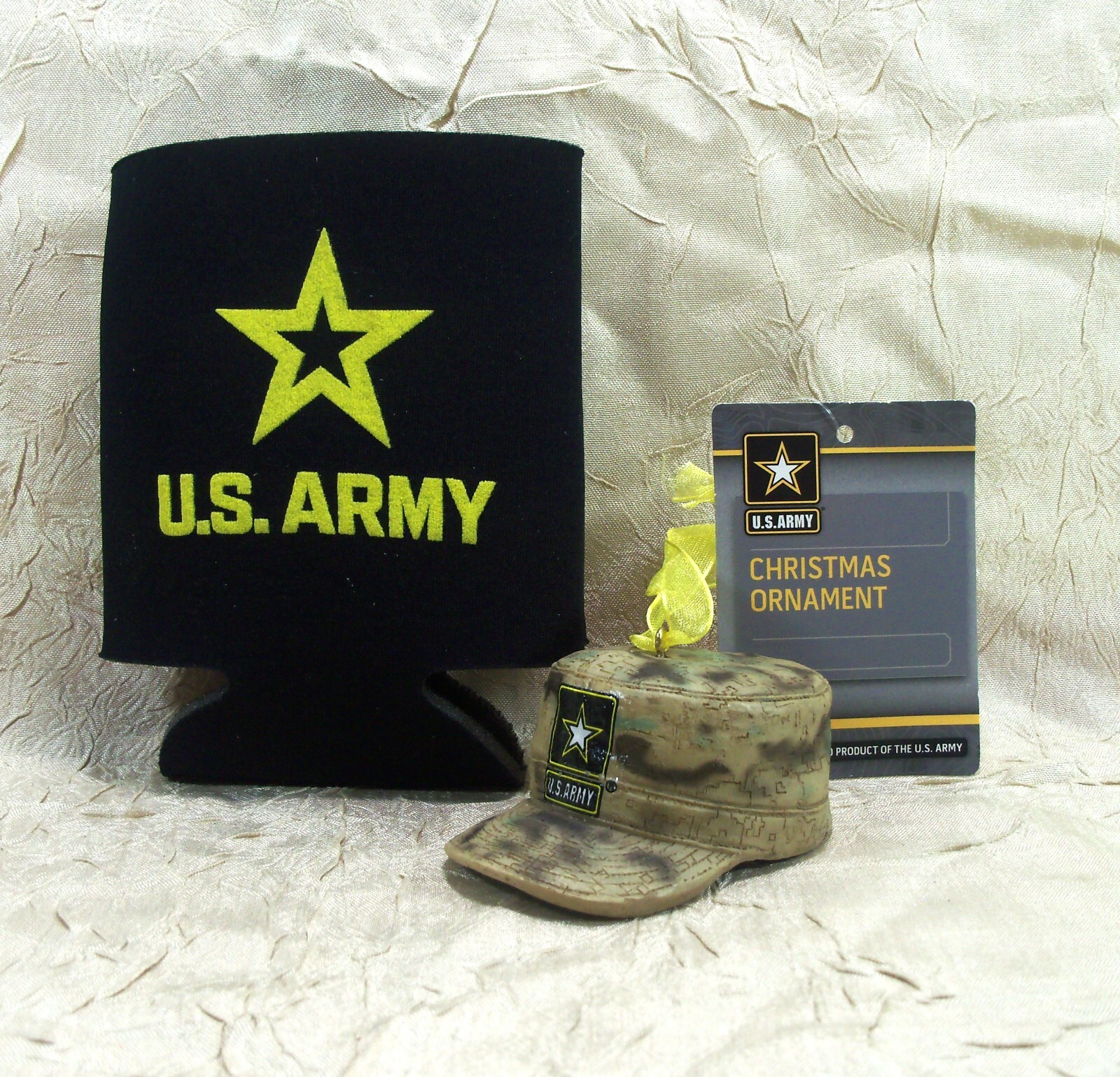 United States Army Hat Resin Christmas Holiday Ornament Kurt Adler & Koozie New