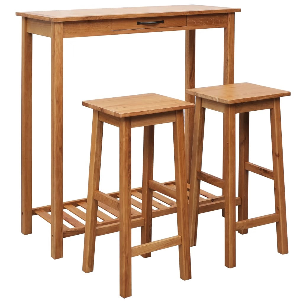 Bar Set Natural Brown Solid Oak Wood, MDF with Oak Veneer Standard