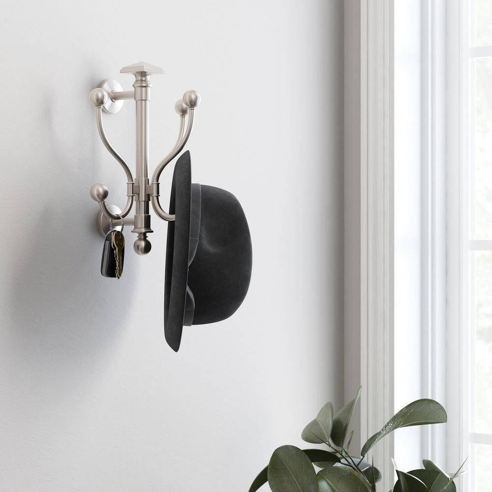 11 In. L Satin Nickel Classic Vertical Coat and Hook Rail