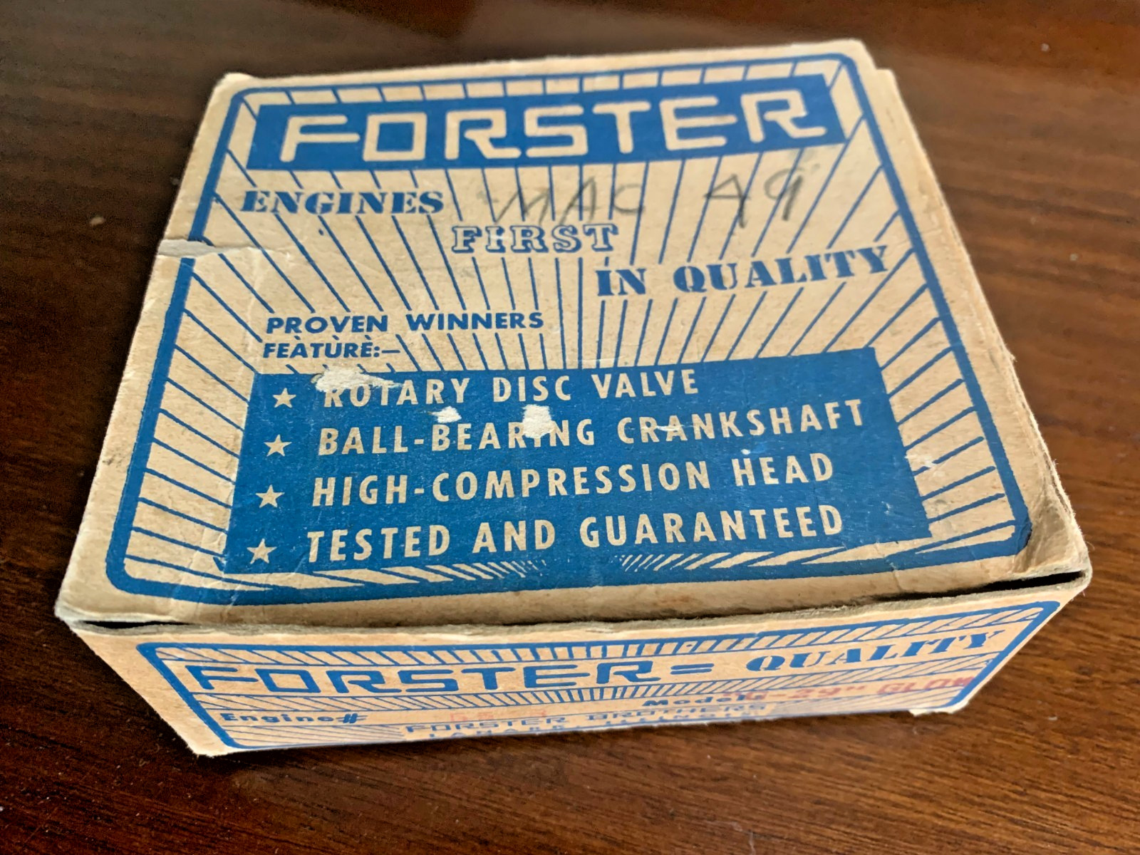Vintage Original 1950 Forster Model G-29 Glow Engine w/Box, Paperwork, Stickers