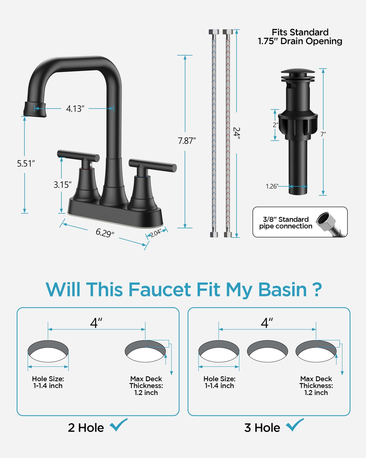 FORIOUS RV Bathroom Sink Faucet 2 or 3 Hole Matte Black, 4 Inch Cenerset Bath...